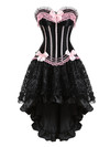 Corset Dress for Women Steampunk Gothic Striped Corselet Plus Size Push Up Bustier with Tutu Skirt Carnival Party Clubwear - Pink