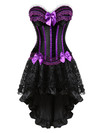 Corset Dress for Women Steampunk Gothic Striped Corselet Plus Size Push Up Bustier with Tutu Skirt Carnival Party Clubwear - Purple