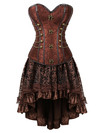 Grebrafan Steampunk Corsets Leather Steel Boned Bustier with Fluffy Pleated Layered Tutu Skirt - Brown