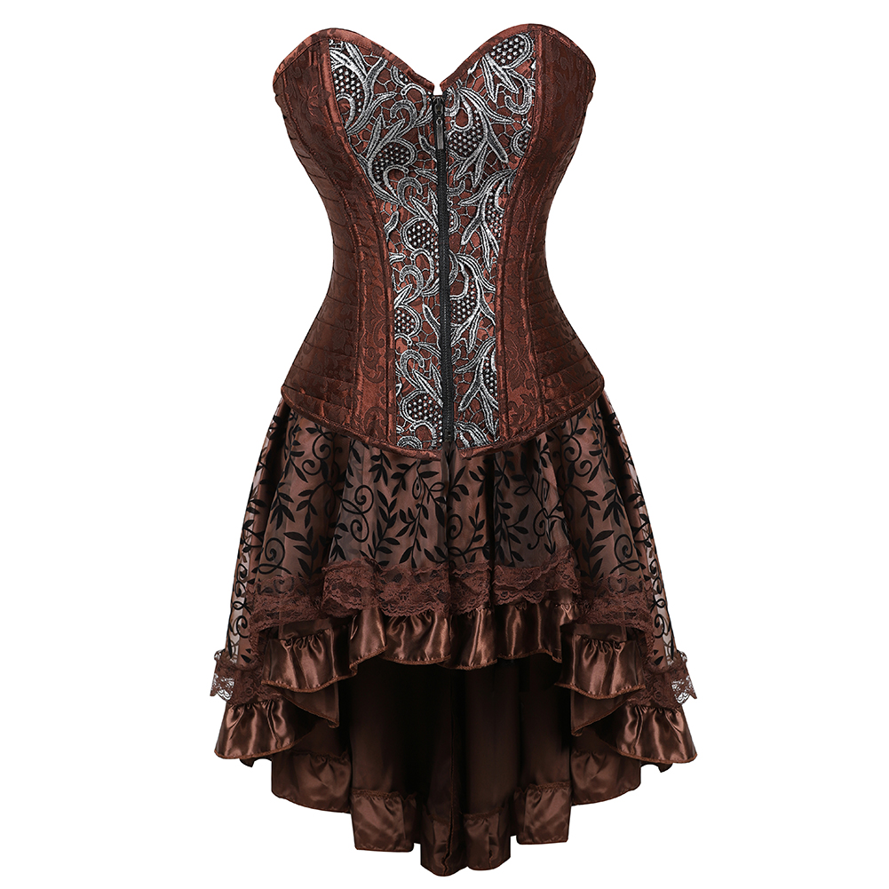 Steampunk Corset and Bustiers Skirt Sexy Lace Halloween Court Corset Stain  Tulle Puffy Dress Gothic Bustier Outfit