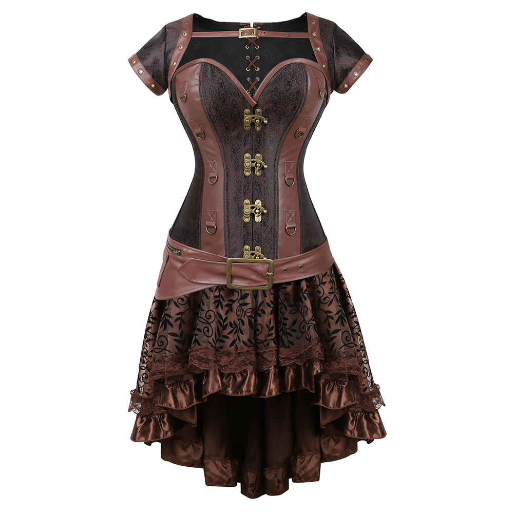 Grebrafan Gothic Plus Size Faux Leather Corset Skirt (US(4-6) S