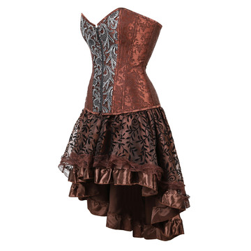 Corset Dress Steampunk Pirate Gothic Bustier Skirt Steel Boned Corselet Lace Up Halloween Women Sexy Carnival Party Costumes